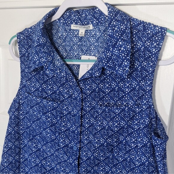 Notations New Blue Shirt Top Women's Plus 1X Sleeveless Button Up Collar NWT - Picture 2 of 8